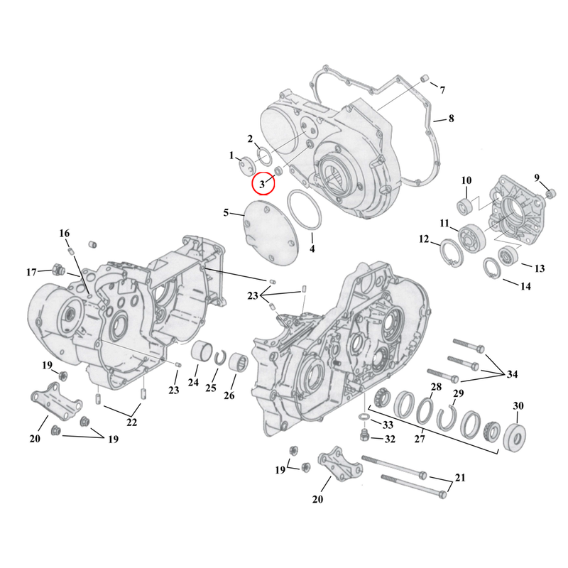 Crankcase Parts Diagram Exploded View for 91-03 Harley Sportster 3) 86-05 XL. James oil seal, shifter shaft. Replaces OEM: 37101-84