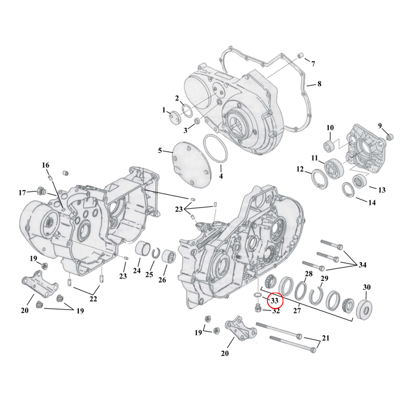 Crankcase Parts Diagram Exploded View for 91-03 Harley Sportster 33) 77-03 XL. James o-ring, drain plug. Replaces OEM: 11105