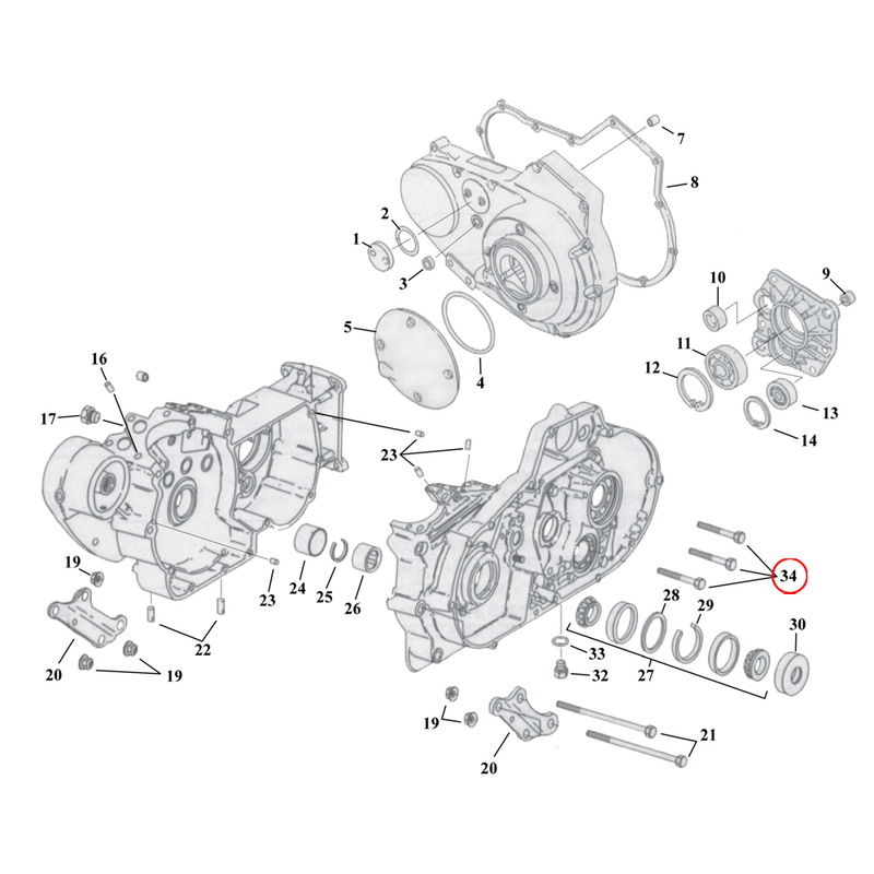 Crankcase Parts Diagram Exploded View for 91-03 Harley Sportster 34) 91-03 XL. Crankcase bolt kit, allen head