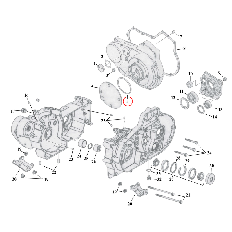 Crankcase Parts Diagram Exploded View for 91-03 Harley Sportster 4) 94-14 XL. James o-ring, derby cover. Replaces OEM: 25463-94A