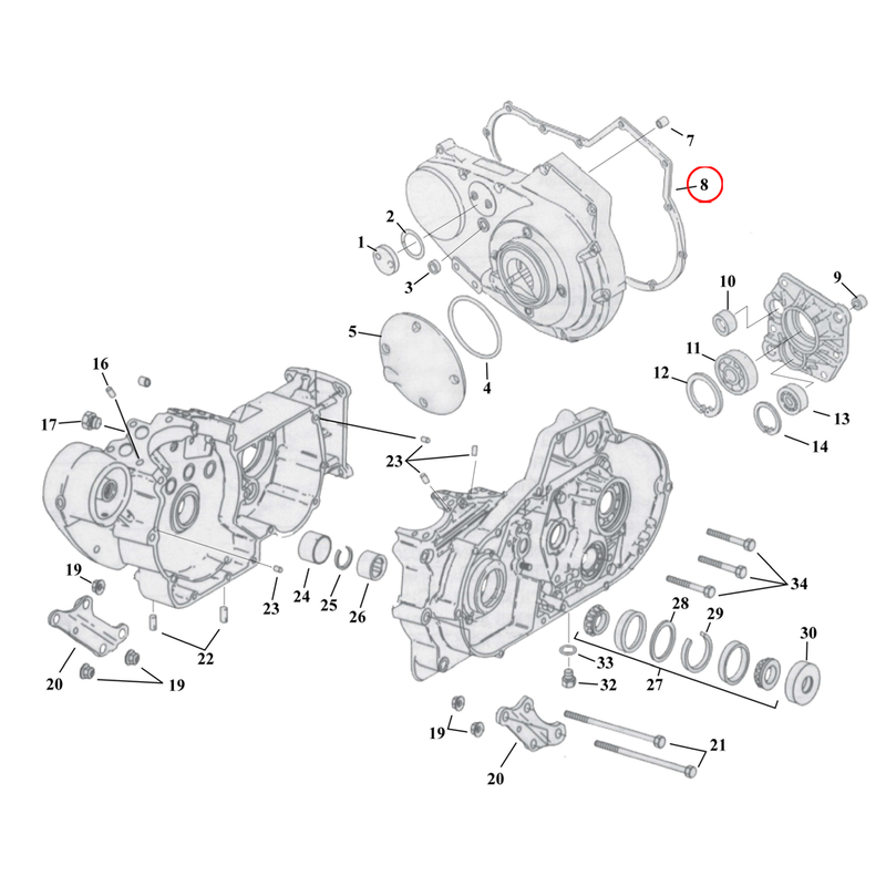 Crankcase Parts Diagram Exploded View for 91-03 Harley Sportster 8) 91-03 XL. James gasket, primary (.030" silicone). Replaces OEM: 34955-89A