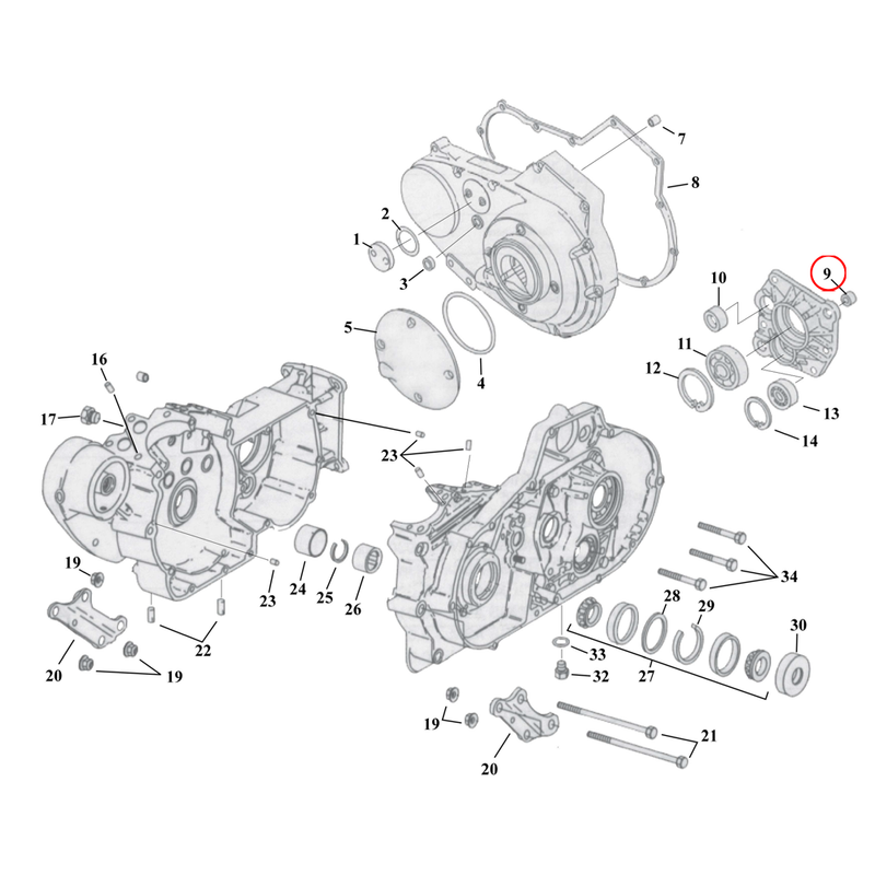 Crankcase Parts Diagram Exploded View for 91-03 Harley Sportster 9) 91-03 XL. KPMI dowel pin, trap door (set of 4). Replaces OEM: 16573-83A