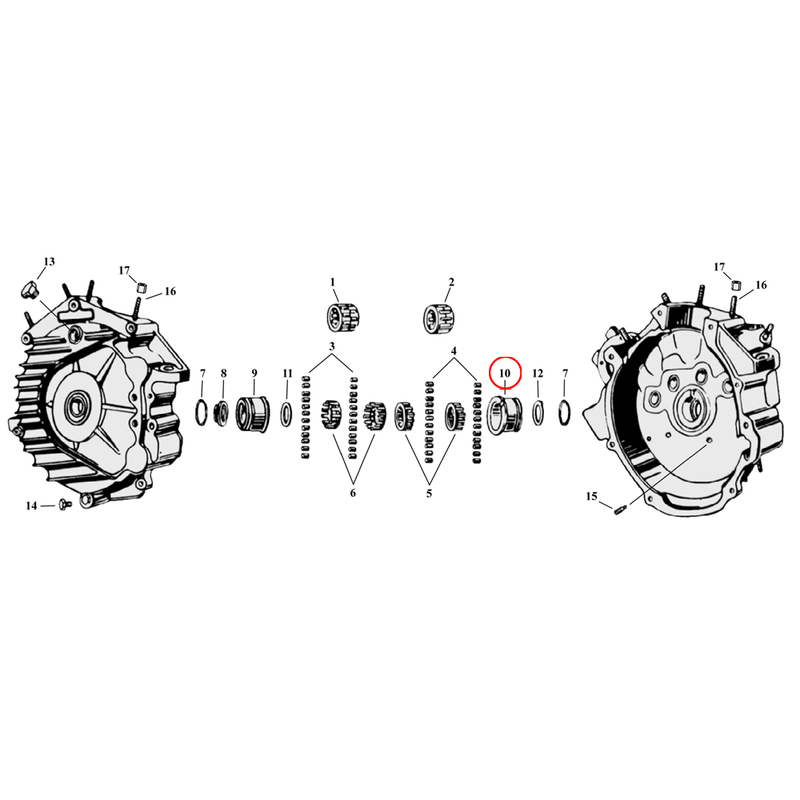 Crankcase Parts Diagram Exploded View for Harley 45" Flathead 10) 39-73 45" SV. Standard size bushing, right case. Replaces OEM: 24585-39