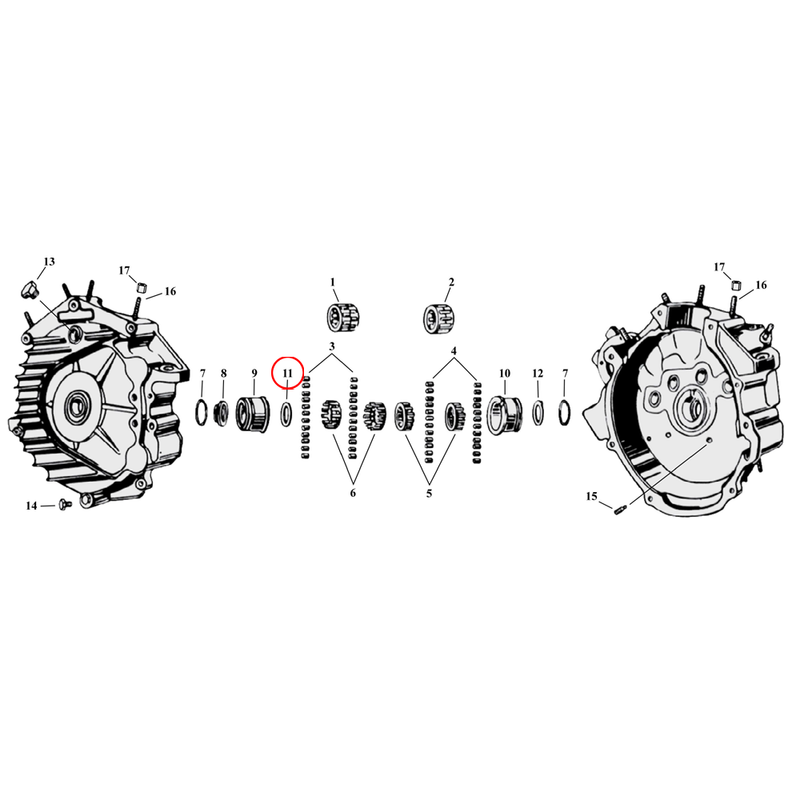 Crankcase Parts Diagram Exploded View for Harley 45" Flathead 11) 39-73 45" SV. Washer, sprocket shaft bearing. Replaces OEM: 24691-39