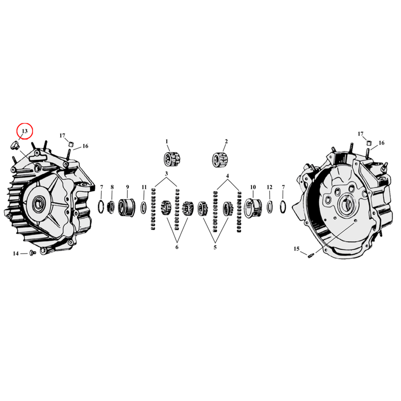 Crankcase Parts Diagram Exploded View for Harley 45" Flathead 13) 38-73 45" SV. Timing plug, zinc hex head. Replaces OEM: 704
