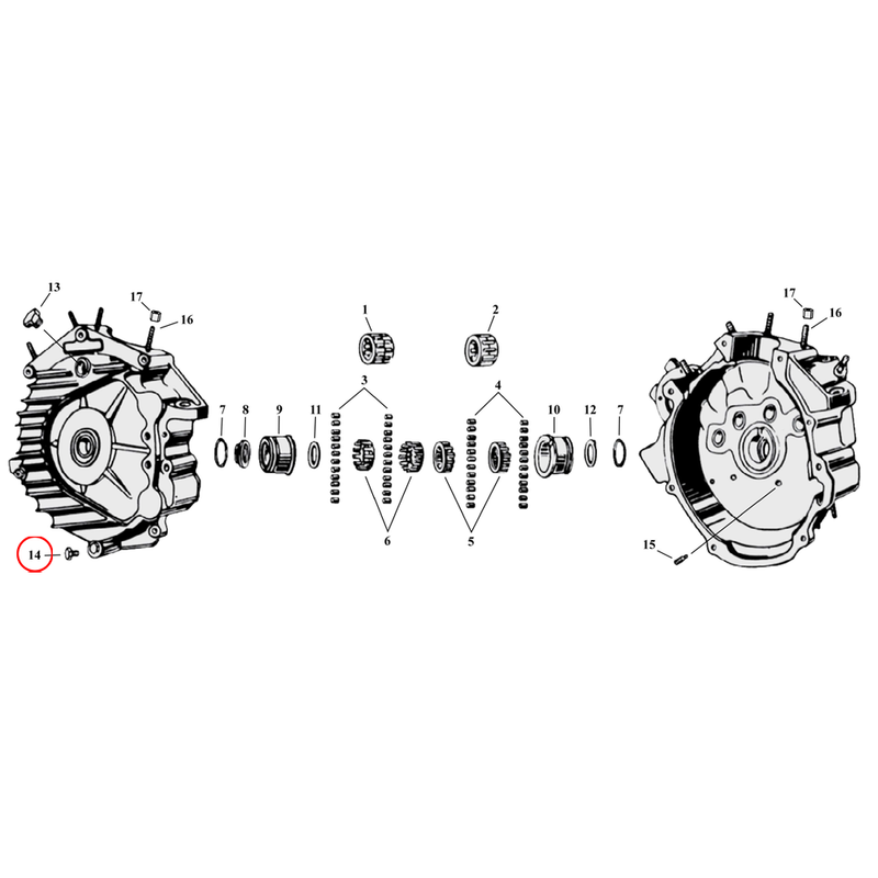 Crankcase Parts Diagram Exploded View for Harley 45" Flathead 14) 37-69 45" SV. Drain plug. Replaces OEM: 700 & 453-11