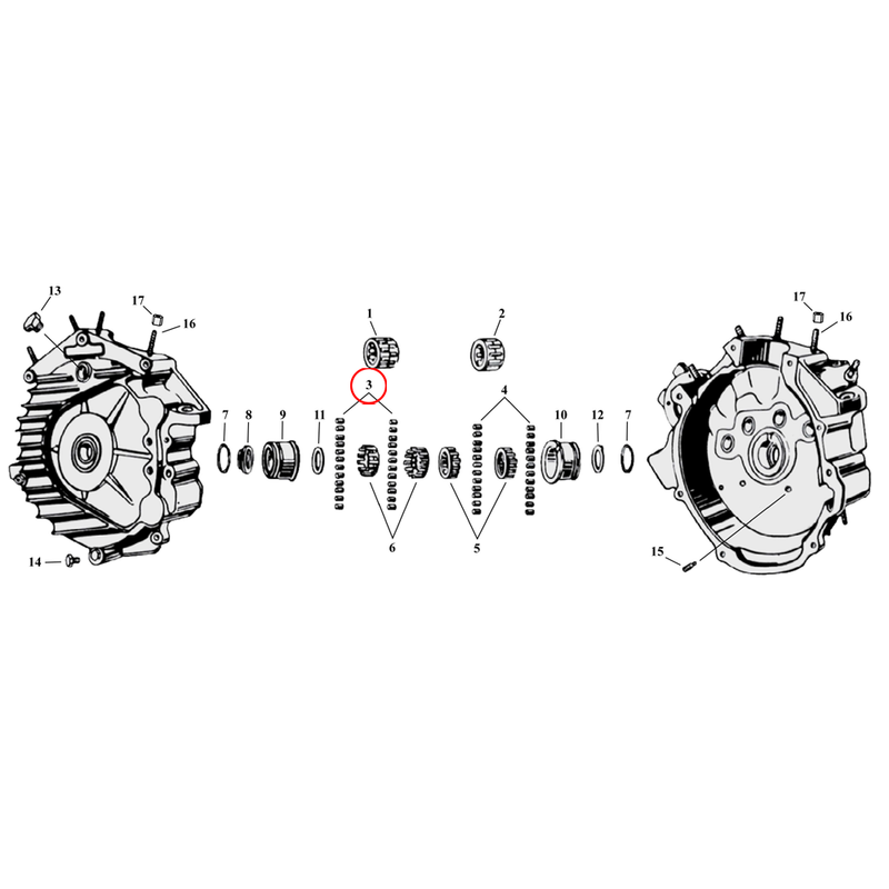 Crankcase Parts Diagram Exploded View for Harley 45" Flathead 3) 30-73 45" SV. Roller, sprocket shaft (left case, sold in set of 24). Standard size. Replaces OEM: 9321