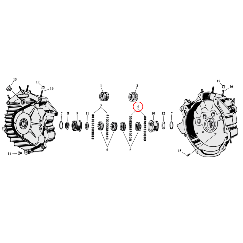 Crankcase Parts Diagram Exploded View for Harley 45" Flathead 4) 29-73 45" SV. Roller set, pinion shaft (set of 36). Standard size. Replaces OEM: 9301 + 9241