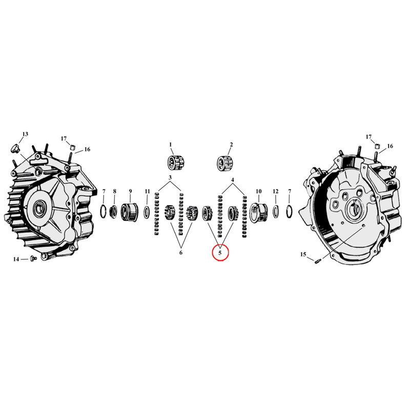 Crankcase Parts Diagram Exploded View for Harley 45" Flathead 5) 37-73 45" SV. Retainer, right bearing. Replaces OEM: 26645-37