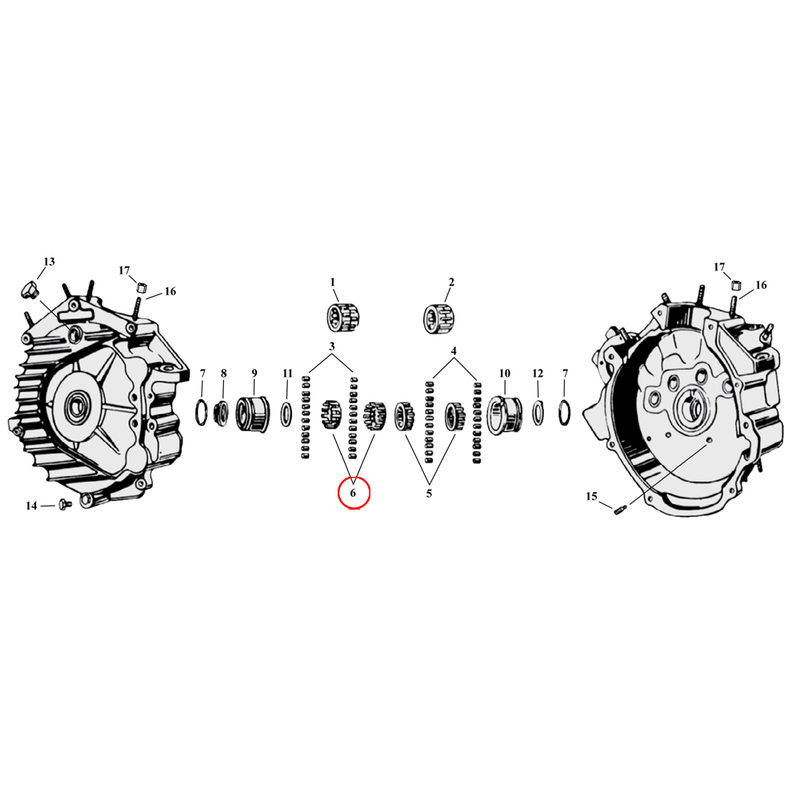 Crankcase Parts Diagram Exploded View for Harley 45" Flathead 6) 32-73 45" SV. Retainer, left bearing. Replaces OEM: 24720-29