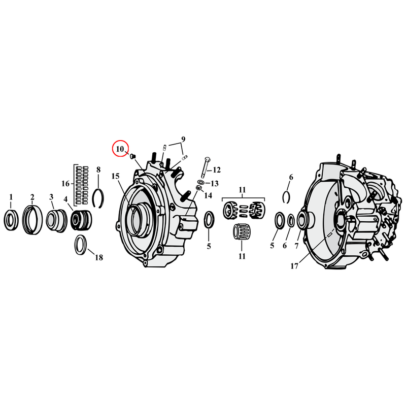 Crankcase Parts Diagram Exploded View for Harley Knuckle / Pan / Shovel / Evo 10) 38-99 Big Twin. Crankcase 5/8-18 timing plug. Zinc hex. Replaces OEM: 704