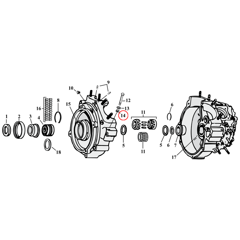 Crankcase Parts Diagram Exploded View for Harley Knuckle / Pan / Shovel / Evo 14) 3/8-24 Locknut, zinc. Engine mount bolt. Replaces OEM: 7775