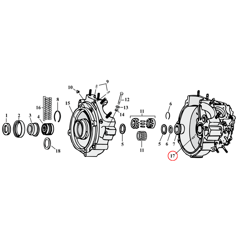 Crankcase Parts Diagram Exploded View for Harley Knuckle / Pan / Shovel / Evo 17) 54-78 Big Twin. Screw, case bushing. Replaces OEM: 24608-54