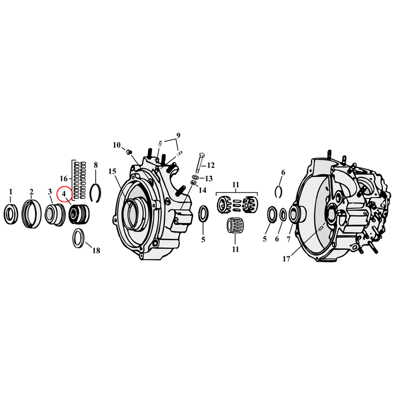 Crankcase Parts Diagram Exploded View for Harley Knuckle / Pan / Shovel / Evo 4) 58-68 Big Twin. Bearing, sprocket shaft. Replaces OEM: 9029