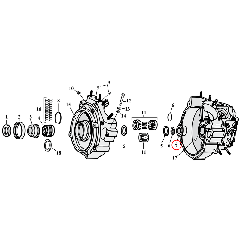 Crankcase Parts Diagram Exploded View for Harley Knuckle / Pan / Shovel / Evo 7) 40-54 Big Twin. Crankcase bushing, pinion shaft (+.005") Replaces OEM: 24601-40