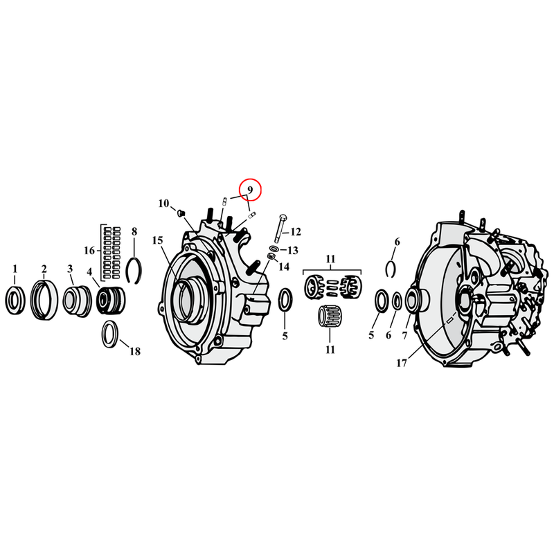 Crankcase Parts Diagram Exploded View for Harley Knuckle / Pan / Shovel / Evo 9) 84-99 Big Twin. S&S dowel pin, case to cylinder (Std. 0.250" diameter x .50" long). Replaces OEM: 358