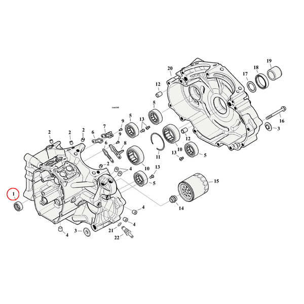 Crankcase Parts Diagram Exploded View for Harley Milwaukee Eight Softail 1) 17-23 M8. S&S Needle bearing, camshaft. Replaces OEM: 9215