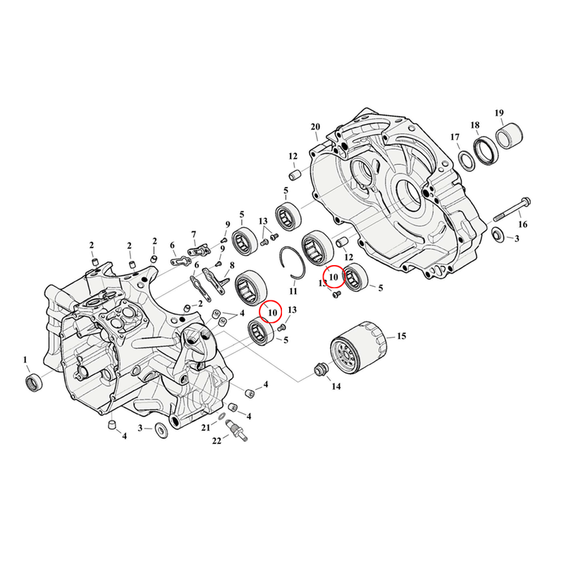 Crankcase Parts Diagram Exploded View for Harley Milwaukee Eight Softail 10) 17-23 M8. Bearing, pinion & sprocket shaft. Replaces OEM: 24605-07