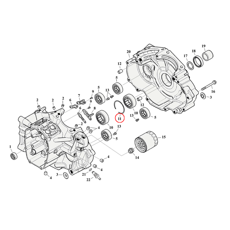Crankcase Parts Diagram Exploded View for Harley Milwaukee Eight Softail 11) 17-23 M8. Retaining ring, internal. Replaces OEM: 35114-02