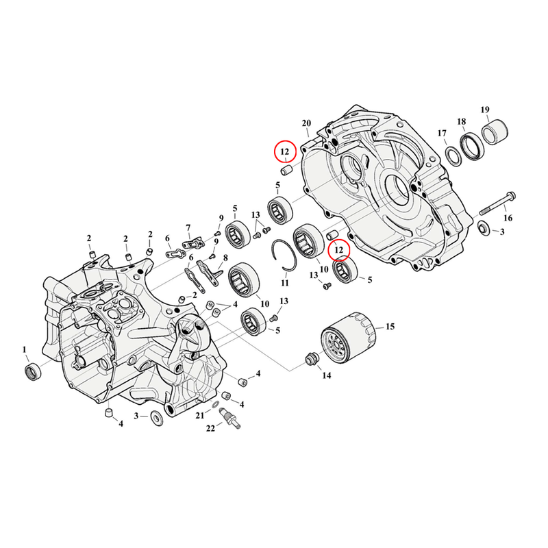 Crankcase Parts Diagram Exploded View for Harley Milwaukee Eight Softail 12) 17-23 M8. Dowel pin, case to case. Replaces OEM: 16574-99A