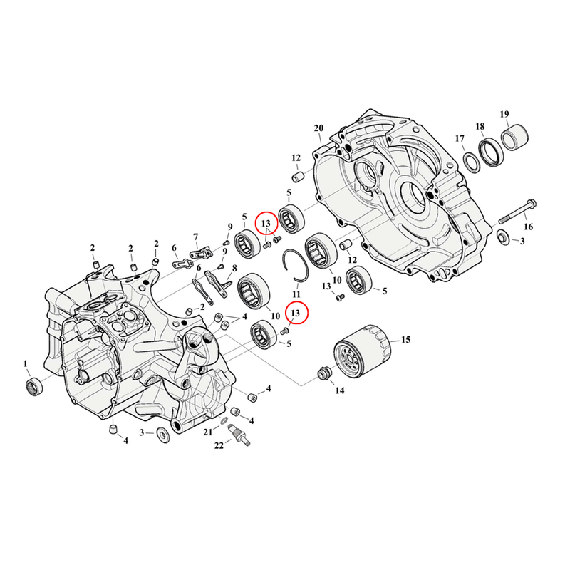 Crankcase Parts Diagram Exploded View for Harley Milwaukee Eight Softail 13) 17-23 M8. Balancer bearing lock bolts. Torx button head screw, 1/4-20x 7/16. Replaces OEM: 703B