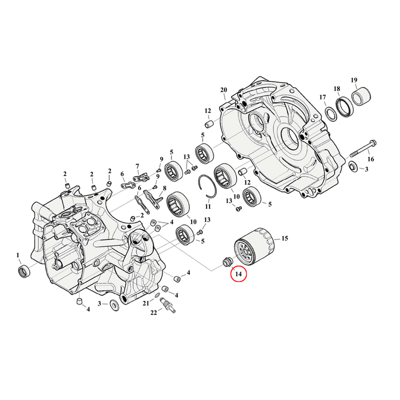 Crankcase Parts Diagram Exploded View for Harley Milwaukee Eight Softail 14) 17-23 M8. Adapter, oil filter. Replaces OEM: 26352-95A