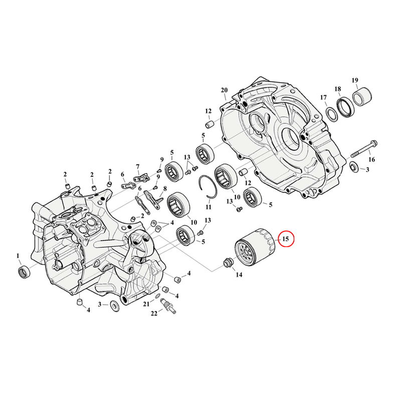 Crankcase Parts Diagram Exploded View for Harley Milwaukee Eight Softail 15) 17-23 M8. Chrome Oil filter. Replaces OEM: 62700297