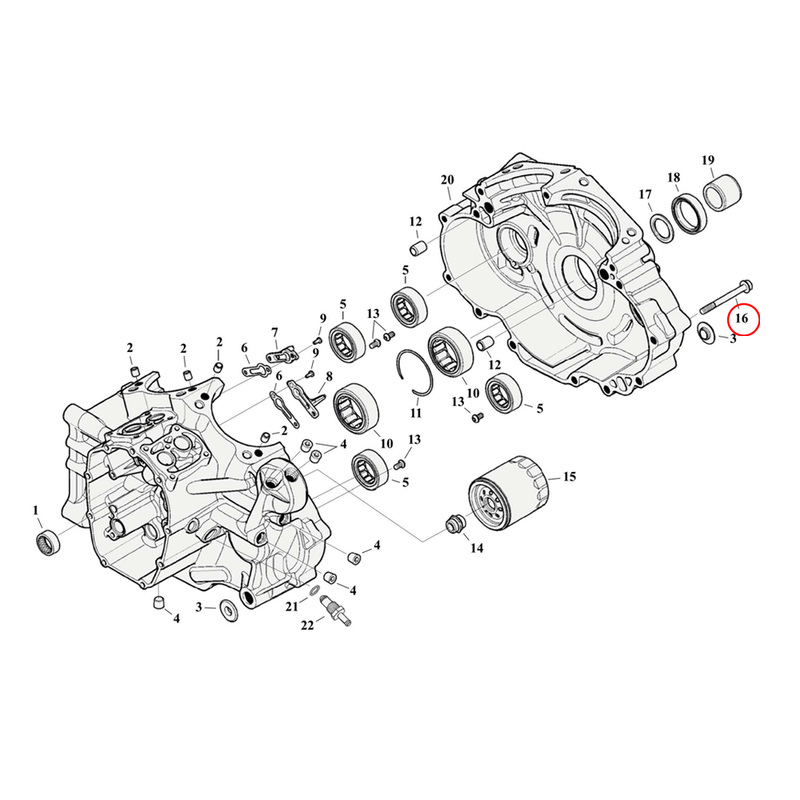 Crankcase Parts Diagram Exploded View for Harley Milwaukee Eight Softail 16) 17-23 M8. Flanged bolt 5/16-18 x 3-1/4. Replaces OEM: 10200343