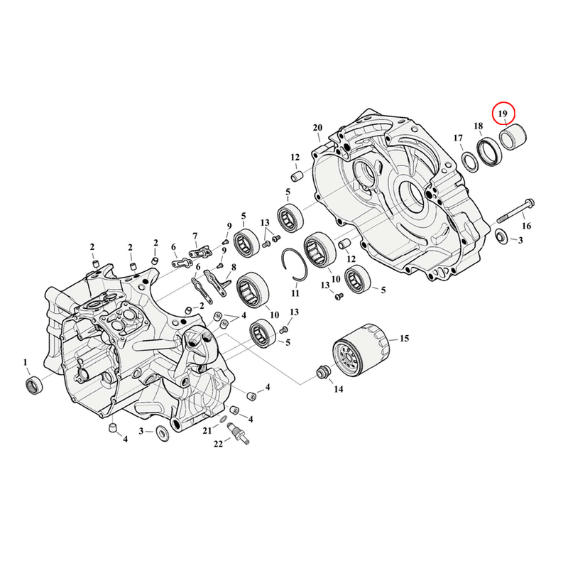 Crankcase Parts Diagram Exploded View for Harley Milwaukee Eight Softail 19) 17-23 M8. Spacer, sprocket shaft. Replaces OEM: 29900041