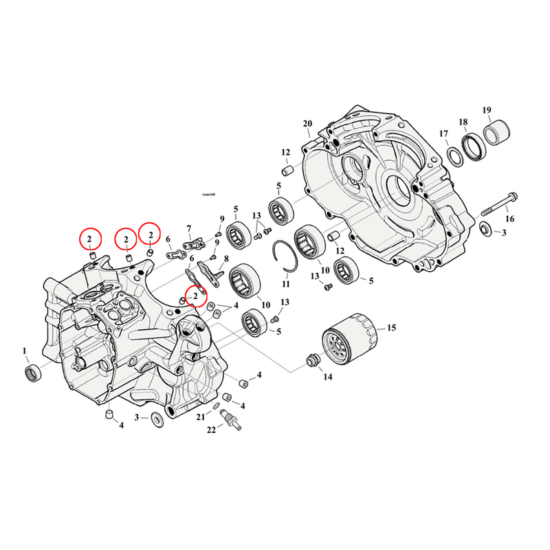 Crankcase Parts Diagram Exploded View for Harley Milwaukee Eight Softail 2) 17-23 M8. Dowel pin. Replaces OEM: 16589-99A