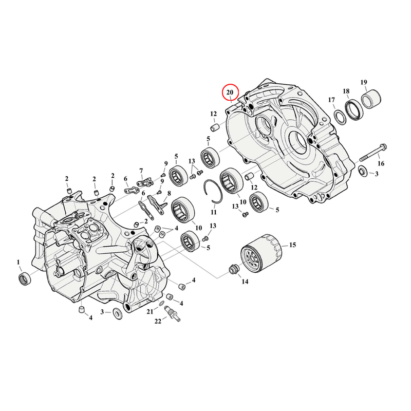 Crankcase Parts Diagram Exploded View for Harley Milwaukee Eight Softail 20) 18-23 M8 Softail. Crankcase Set. Replaces OEM: 24400188