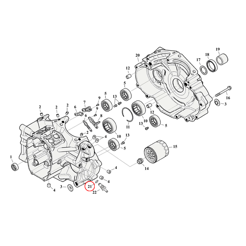 Crankcase Parts Diagram Exploded View for Harley Milwaukee Eight Softail 21) 18-23 M8 Softail. James O-ring, oil pump check valve. Replaces OEM: 11900010