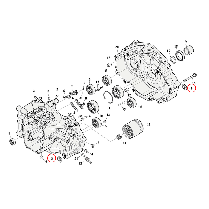 Crankcase Parts Diagram Exploded View for Harley Milwaukee Eight Softail 3) 17-23 M8. Spacer, front motor mount. Replaces OEM: 12400099