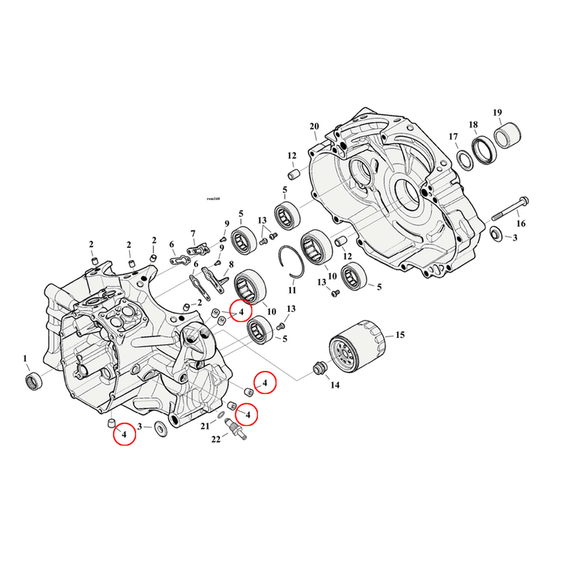 Crankcase Parts Diagram Exploded View for Harley Milwaukee Eight Softail 4) 17-23 M8. Plug, crankcase. Replaces OEM: 765