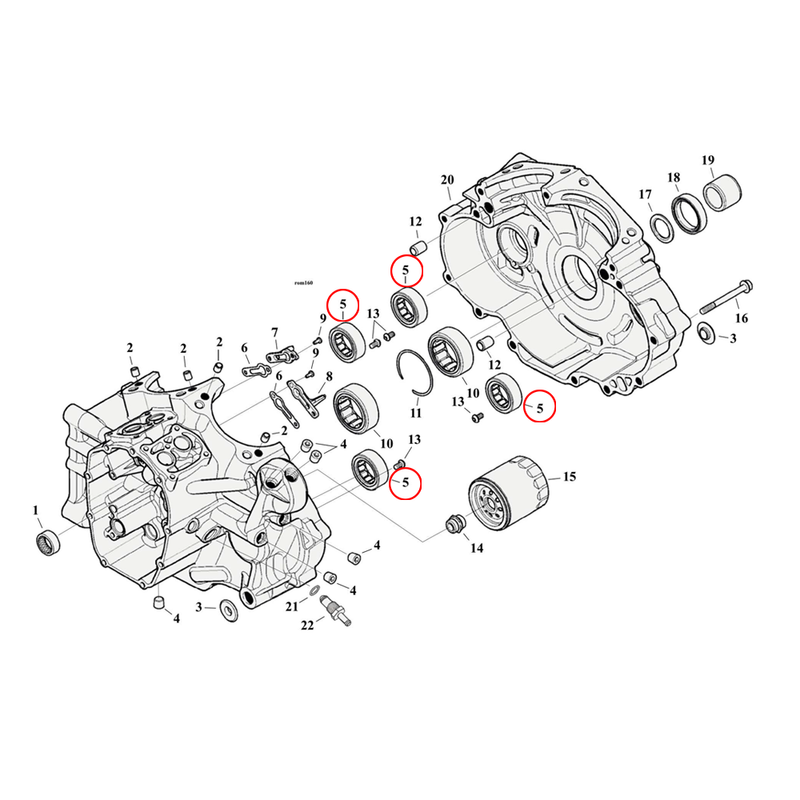 Crankcase Parts Diagram Exploded View for Harley Milwaukee Eight Softail 5) 17-23 M8. Bearing, balancer. Replaces OEM: 35200021