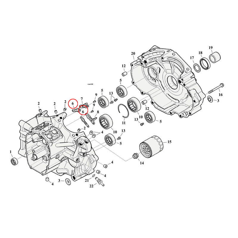 Crankcase Parts Diagram Exploded View for Harley Milwaukee Eight Softail 6) 17-23 M8. James Gasket, piston oil jet. Replaces OEM: 25700433