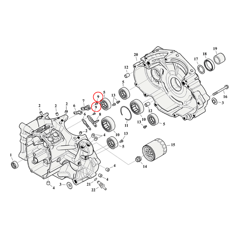 Crankcase Parts Diagram Exploded View for Harley Milwaukee Eight Softail 9) 17-23 M8. Torx bolt, 8-32 x 3/8. Replaces OEM: 68042-99