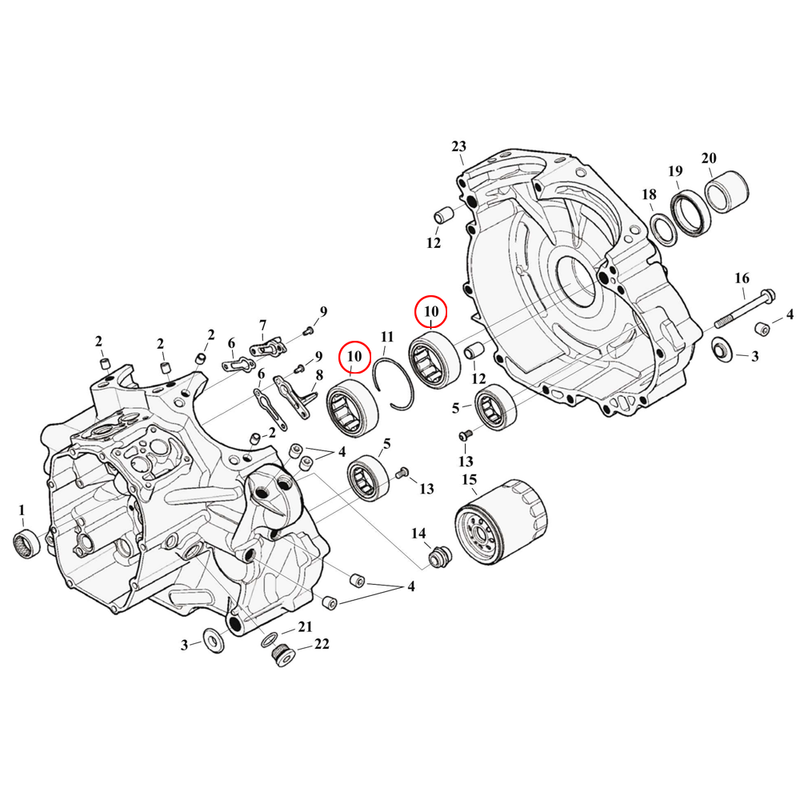 Crankcase Parts Diagram Exploded View for Harley Milwaukee Eight Touring 10) 17-23 M8. Bearing, pinion & sprocket shaft. Replaces OEM: 24605-07