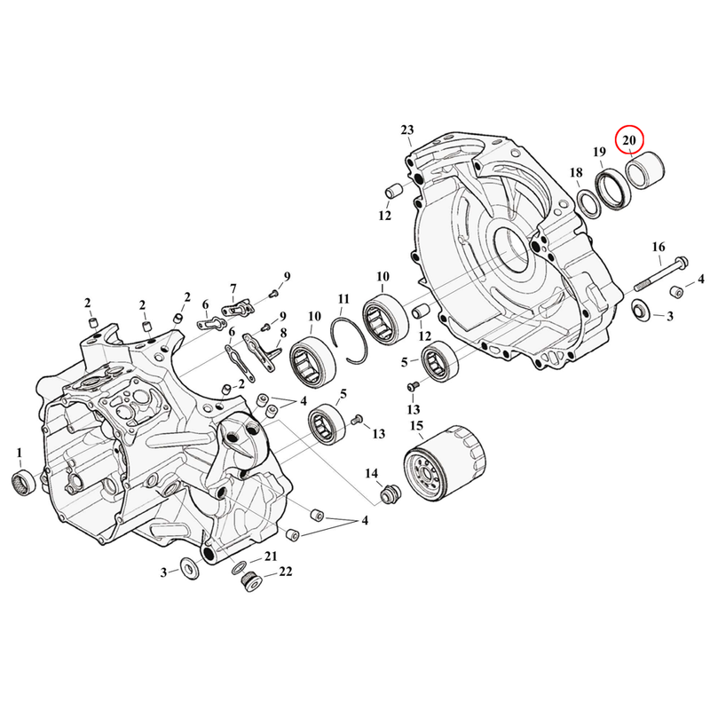 Crankcase Parts Diagram Exploded View for Harley Milwaukee Eight Touring 20) 17-23 M8. Spacer, sprocket shaft. Replaces OEM: 29900041