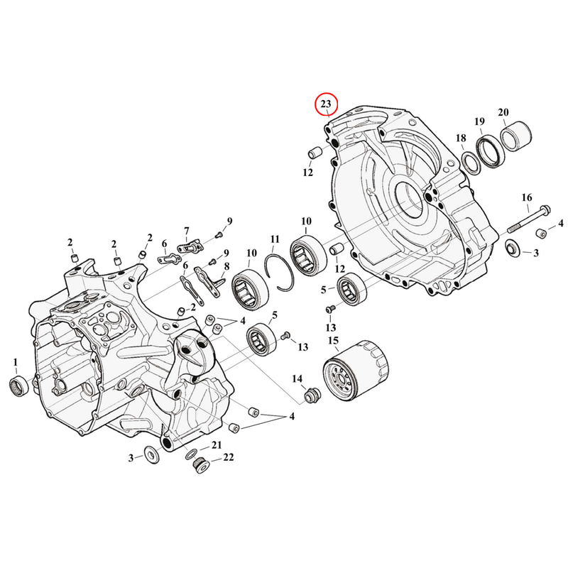 Crankcase Parts Diagram Exploded View for Harley Milwaukee Eight Touring 23) 17-23 Touring. Crankcase Set. Replaces OEM: 24400120