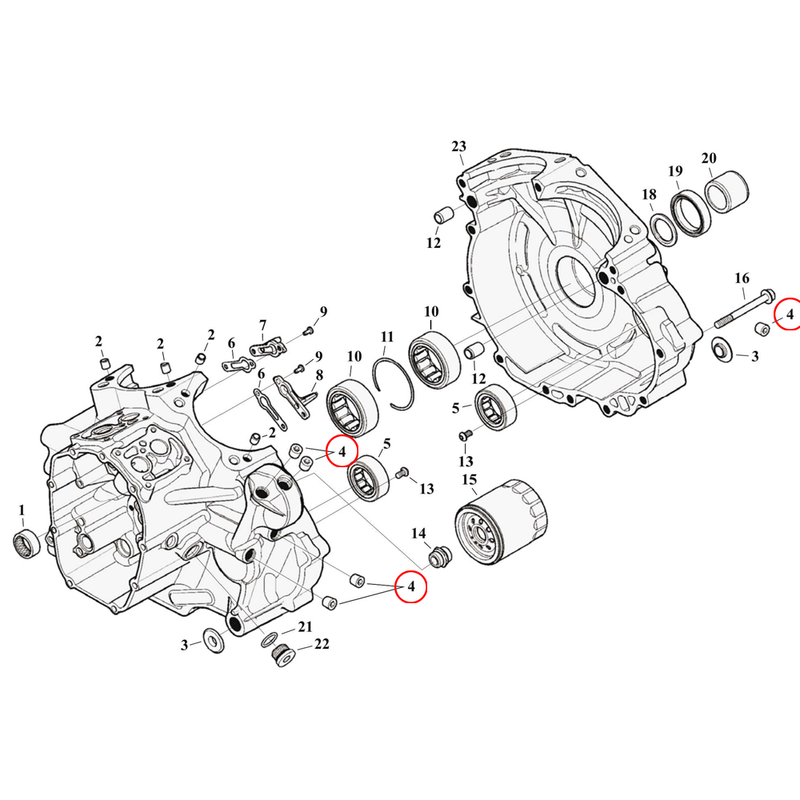 Crankcase Parts Diagram Exploded View for Harley Milwaukee Eight Touring 4) 17-23 M8. Plug, crankcase. Replaces OEM: 765