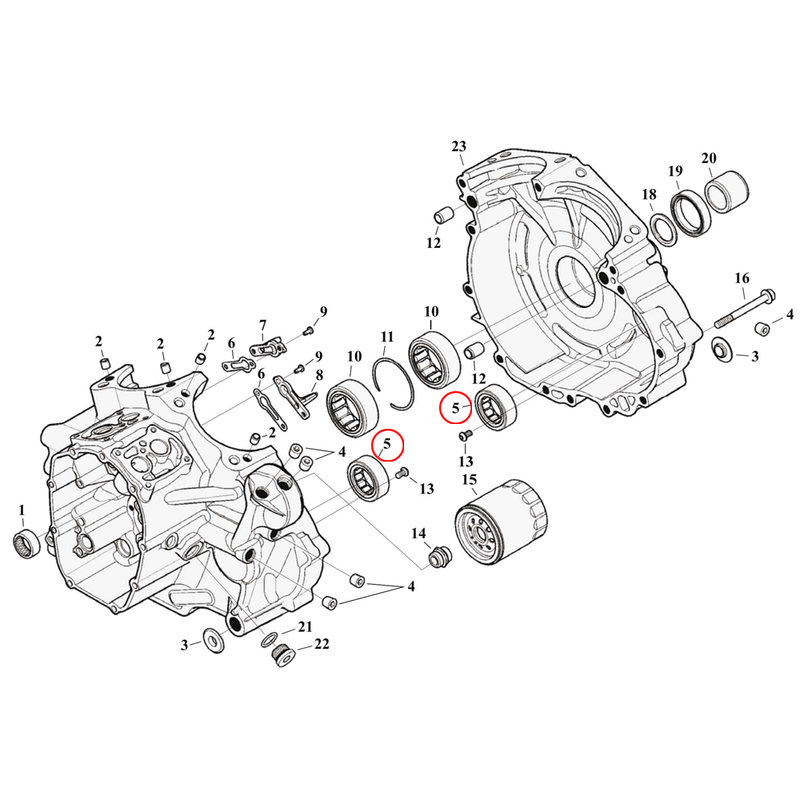 Crankcase Parts Diagram Exploded View for Harley Milwaukee Eight Touring 5) 17-23 M8. Bearing, balancer. Replaces OEM: 35200021