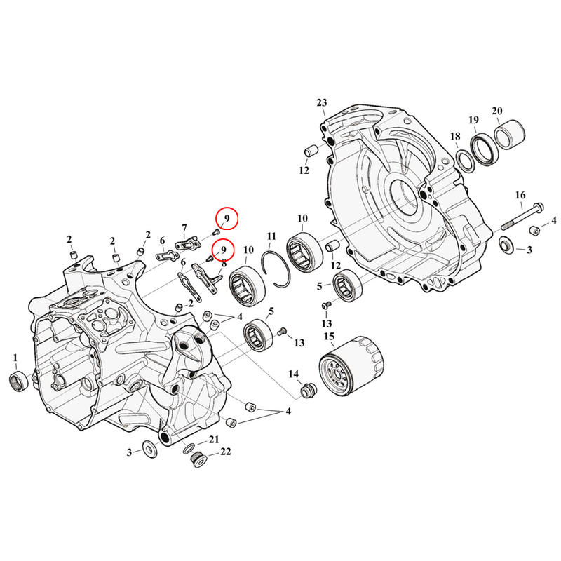 Crankcase Parts Diagram Exploded View for Harley Milwaukee Eight Touring 9) 17-23 M8. Torx bolt, 8-32 x 3/8". Replaces OEM: 68042-99