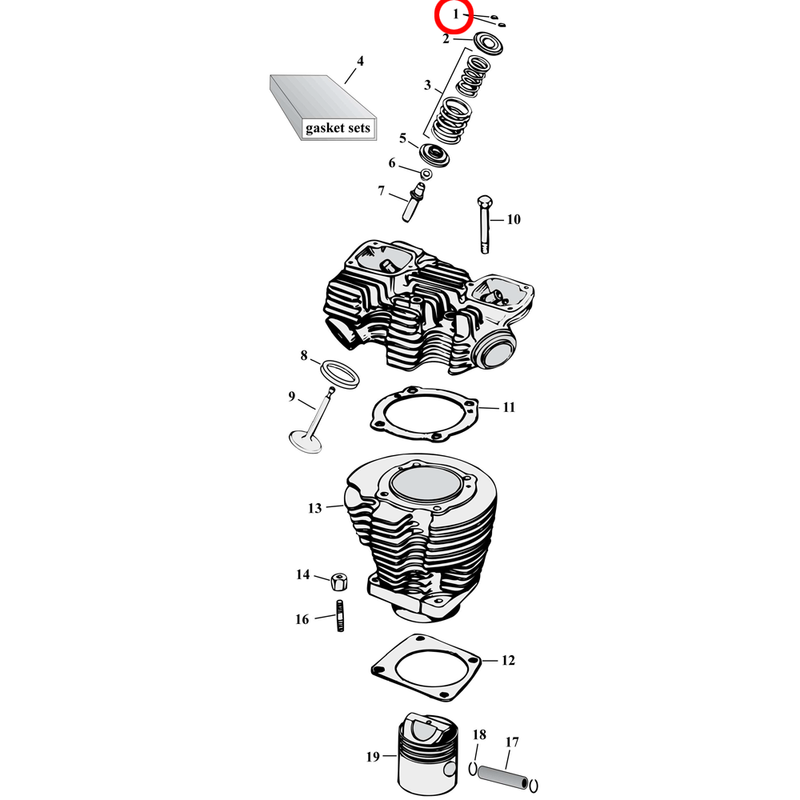 Cylinder Parts Diagram Exploded View for 57-85 Harley Sportster 1) 57-85 XL. Manley valve key (set of 8). Replaces OEM: 18228-30