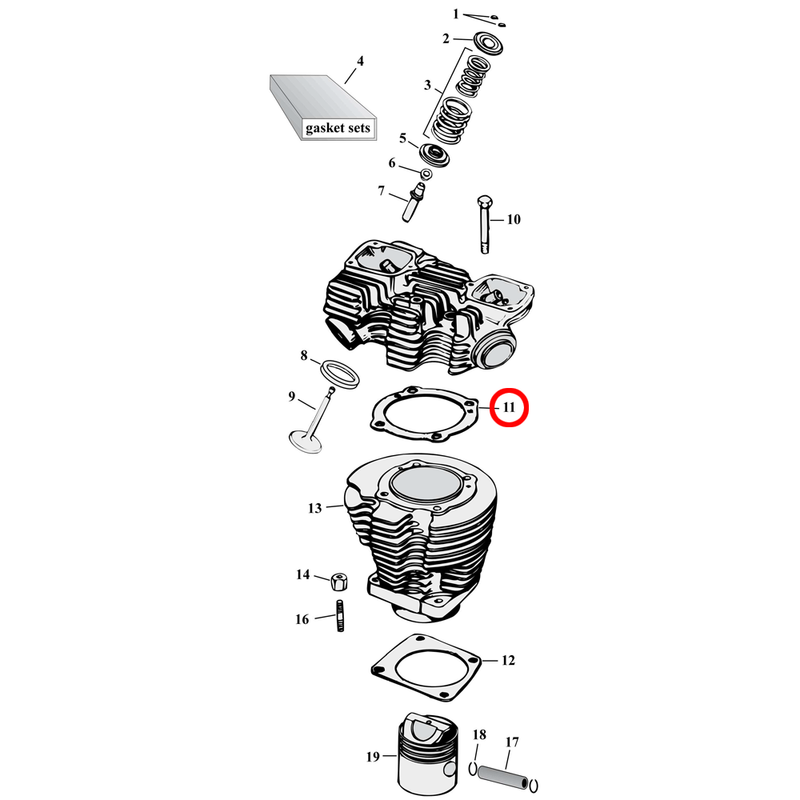 Cylinder Parts Diagram Exploded View for 57-85 Harley Sportster 11) L73-85 XL 1000. James 0.45" paper head gasket. Replaces OEM: 16769-73