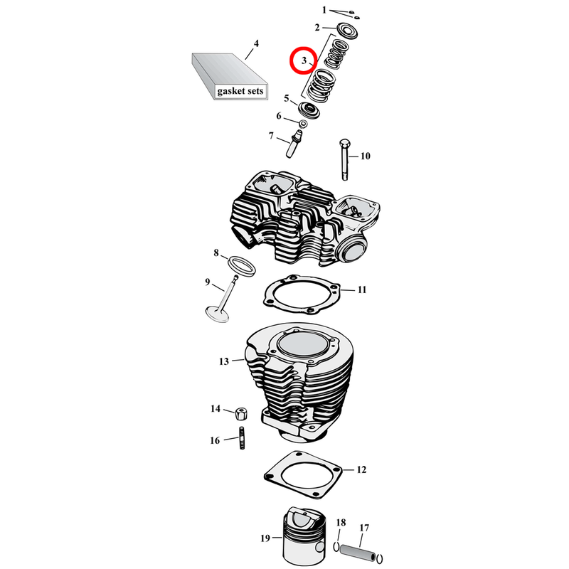 Cylinder Parts Diagram Exploded View for 57-85 Harley Sportster 3) 57-E83 XL. KPMI valve spring set.