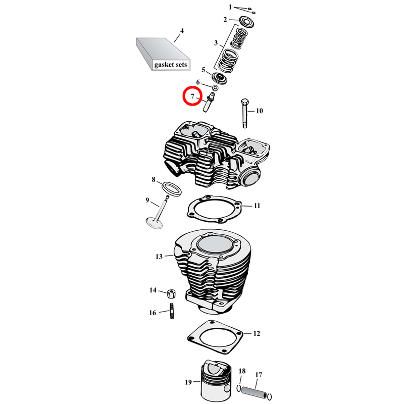 Cylinder Parts Diagram Exploded View for 57-85 Harley Sportster 7) 57-85 XL. See valve guides separately.