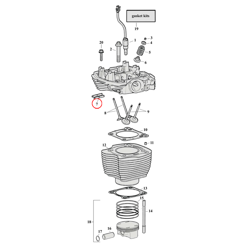 Cylinder Parts Diagram Exploded View for Harley Milwaukee Eight 7) 17-23 M8. Stud set, exhaust (set of 4 studs & 4 nuts). Replaces OEM: 10900015