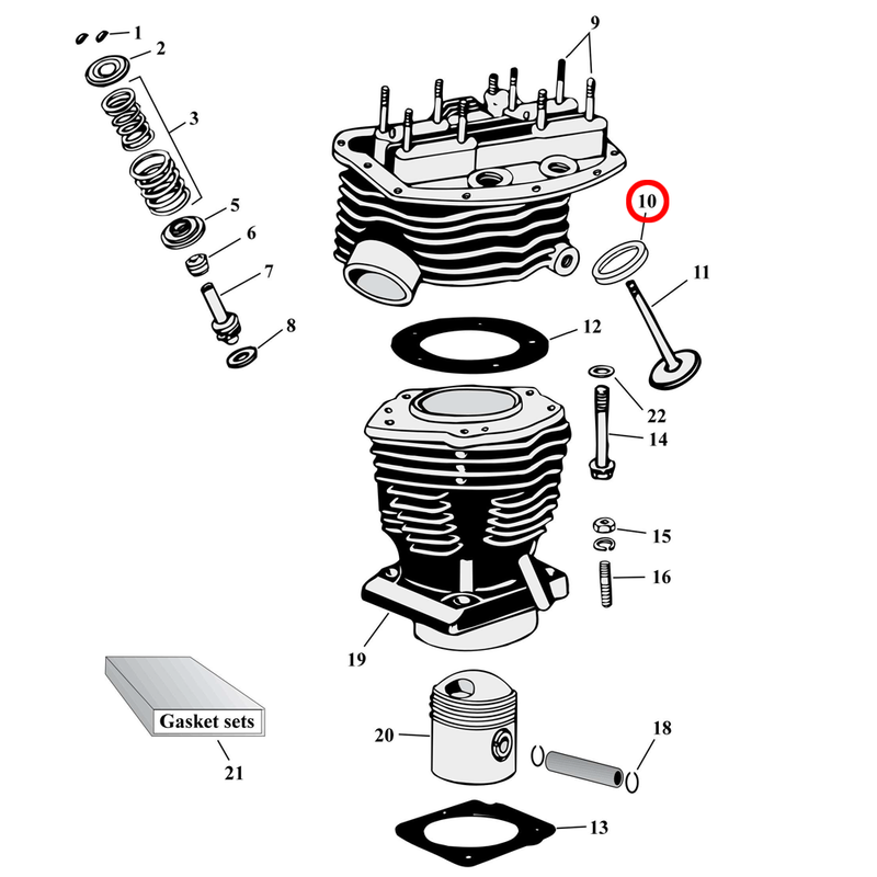 Cylinder Parts Diagram Exploded View for Harley Panhead 10) 48-65 Panhead. KPMI valve seat, intake/exhaust. Replaces OEM: 18057-48