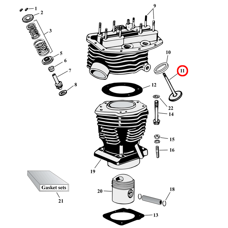 Cylinder Parts Diagram Exploded View for Harley Panhead 11) 48-65 Panhead. See valves separately.